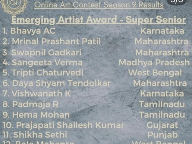 Indian Art Factory Online Art Contest Season 9 Top 10 Emerging Artist Award – Super Senior