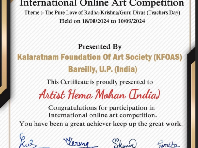 Hema Mohan receives Kalaratnam Award from KFOAS Bareilly Uttar Pradesh India